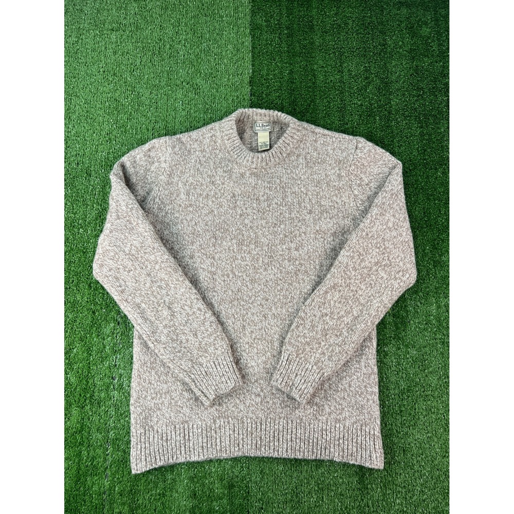 LL Bean Lambswool Crewneck Sweater Oatmeal Heather Marl Tall Medium 509992